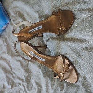 Manolo Blahnik bronze heeled sandals, size 40